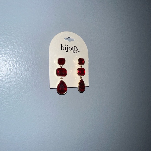 Bijoux Bar Gold Tone Womens Red Glass Drop Earrings - Picture 4 of 5